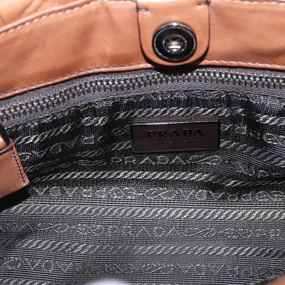 PRADA Shoulder Bag Leather Brown Silver Auth 200291V