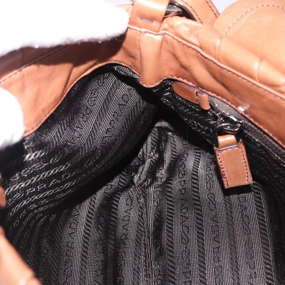 PRADA Shoulder Bag Leather Brown Silver Auth 200291V