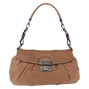 PRADA Shoulder Bag Leather Brown Silver Auth 200291V-13