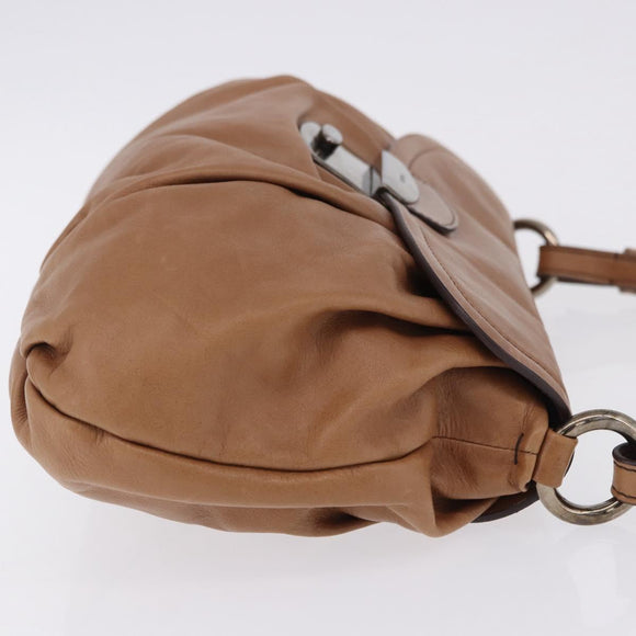 PRADA Shoulder Bag Leather Brown Silver Auth 200291V