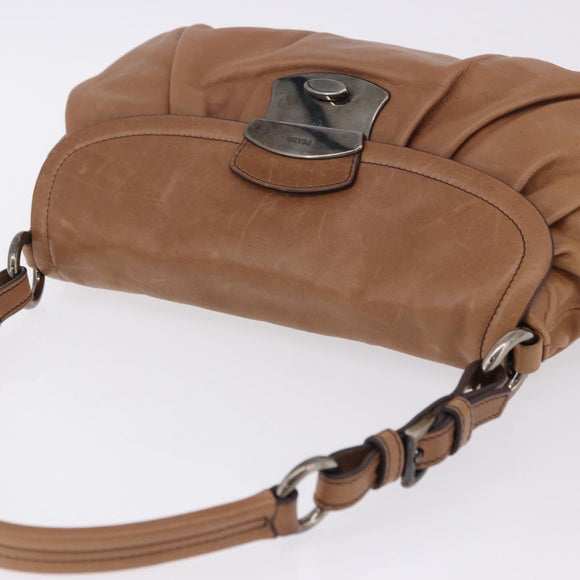 PRADA Shoulder Bag Leather Brown Silver Auth 200291V
