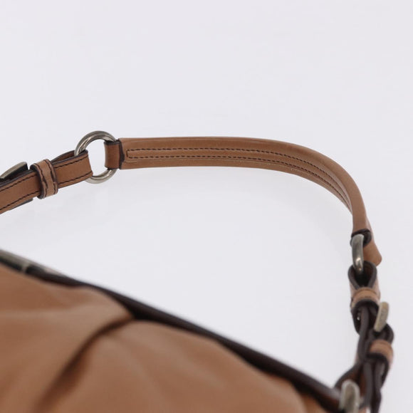 PRADA Shoulder Bag Leather Brown Silver Auth 200291V