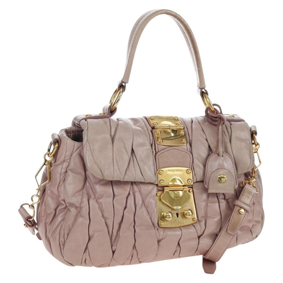 Miu Miu Matelasse Hand Bag Leather 2way Pink Gold Auth 200292V