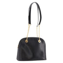 CELINE Circle Chain Shoulder Tote Bag Leather Black Gold Auth 200294V-1