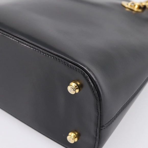 CELINE Circle Chain Shoulder Tote Bag Leather Black Gold Auth 200294V