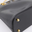 CELINE Circle Chain Shoulder Tote Bag Leather Black Gold Auth 200294V-14