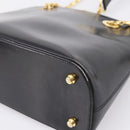 CELINE Circle Chain Shoulder Tote Bag Leather Black Gold Auth 200294V-15