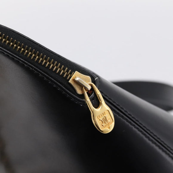 CELINE Circle Chain Shoulder Tote Bag Leather Black Gold Auth 200294V