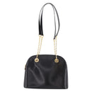 CELINE Circle Chain Shoulder Tote Bag Leather Black Gold Auth 200294V-13