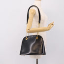 CELINE Circle Chain Shoulder Tote Bag Leather Black Gold Auth 200294V-22
