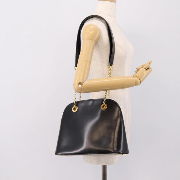 CELINE Circle Chain Shoulder Tote Bag Leather Black Gold Auth 200294V