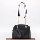 CELINE Circle Chain Shoulder Tote Bag Leather Black Gold Auth 200294V-12