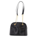 CELINE Circle Chain Shoulder Tote Bag Leather Black Gold Auth 200294V-2