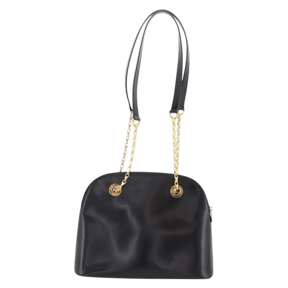 CELINE Circle Chain Shoulder Tote Bag Leather Black Gold Auth 200294V