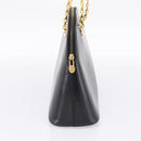 CELINE Circle Chain Shoulder Tote Bag Leather Black Gold Auth 200294V-3