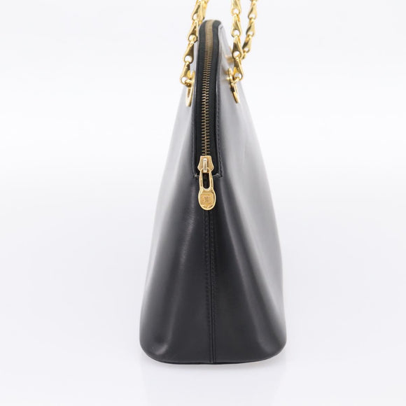 CELINE Circle Chain Shoulder Tote Bag Leather Black Gold Auth 200294V