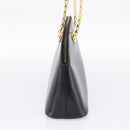 CELINE Circle Chain Shoulder Tote Bag Leather Black Gold Auth 200294V-4