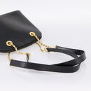 CELINE Circle Chain Shoulder Tote Bag Leather Black Gold Auth 200294V-7