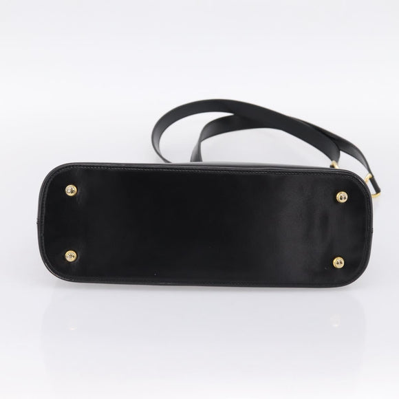 CELINE Circle Chain Shoulder Tote Bag Leather Black Gold Auth 200294V