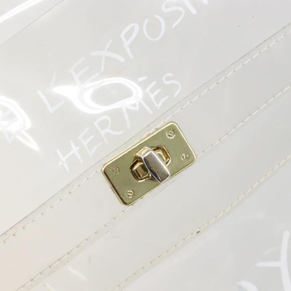 HERMES Vinyl Kelly Hand Bag Vinyl Clear Gold Auth 200295