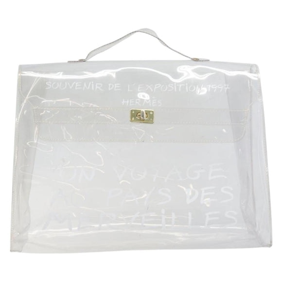 HERMES Vinyl Kelly Hand Bag Vinyl Clear Gold Auth 200295