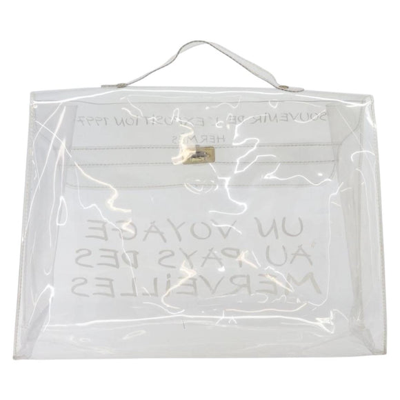 HERMES Vinyl Kelly Hand Bag Vinyl Clear Gold Auth 200295