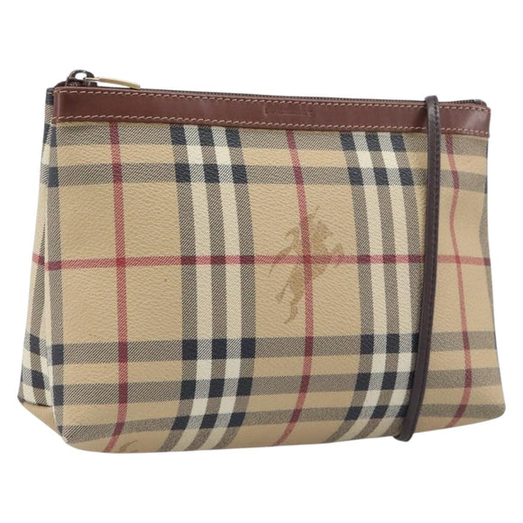 BURBERRY Nova Check Shoulder Bag PVC Beige Gold Auth 200296