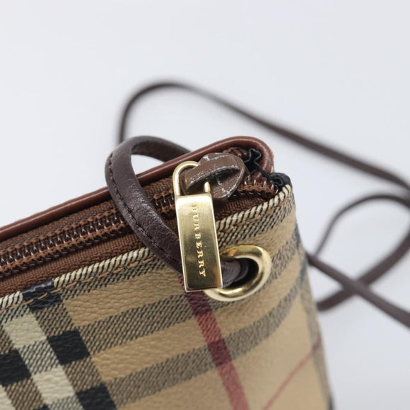 BURBERRY Nova Check Shoulder Bag PVC Beige Gold Auth 200296