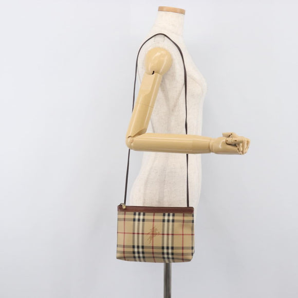 BURBERRY Nova Check Shoulder Bag PVC Beige Gold Auth 200296