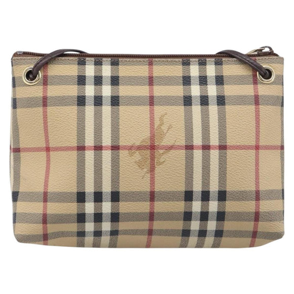 BURBERRY Nova Check Shoulder Bag PVC Beige Gold Auth 200296