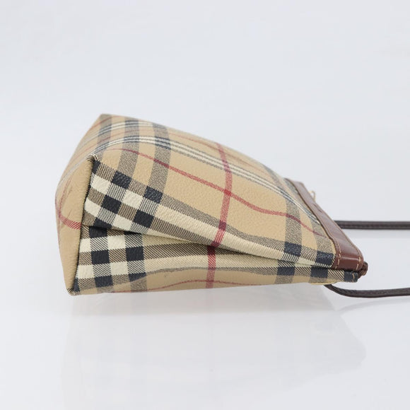 BURBERRY Nova Check Shoulder Bag PVC Beige Gold Auth 200296
