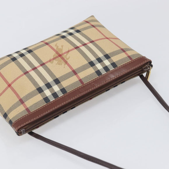 BURBERRY Nova Check Shoulder Bag PVC Beige Gold Auth 200296