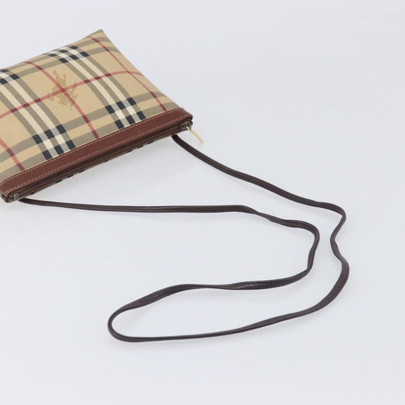 BURBERRY Nova Check Shoulder Bag PVC Beige Gold Auth 200296