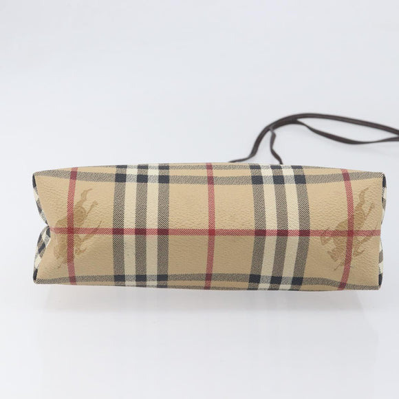 BURBERRY Nova Check Shoulder Bag PVC Beige Gold Auth 200296