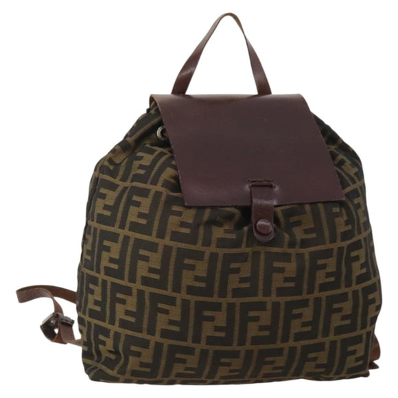 FENDI Zucca Canvas Backpack Brown Black Auth 200298