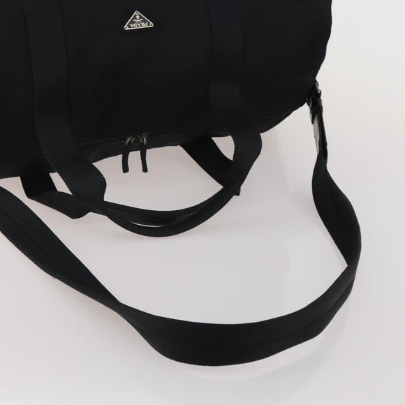 PRADA Boston Bag Nylon 2way Black Silver Auth 200299A