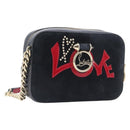 Christian Louboutin Chain Shoulder Bag Leather Black Gold Auth 200300A-1