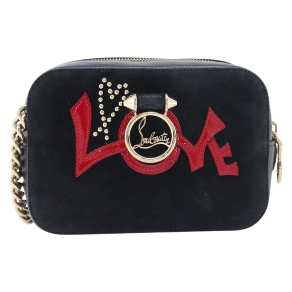 Christian Louboutin Chain Shoulder Bag Leather Black Gold Auth 200300A