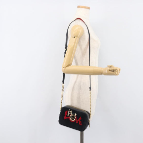 Christian Louboutin Chain Shoulder Bag Leather Black Gold Auth 200300A