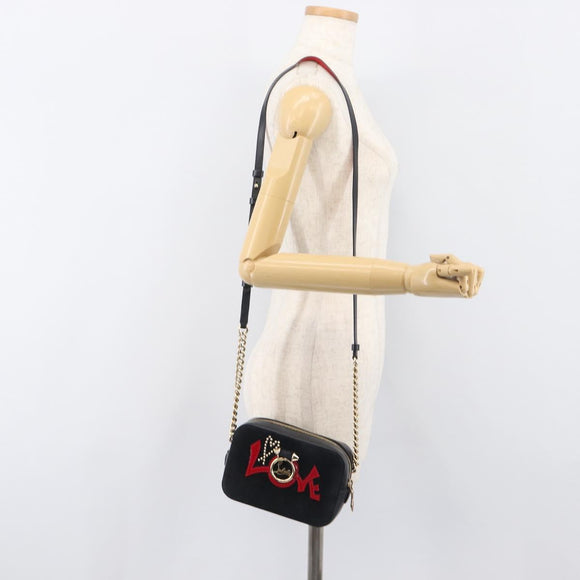 Christian Louboutin Chain Shoulder Bag Leather Black Gold Auth 200300A