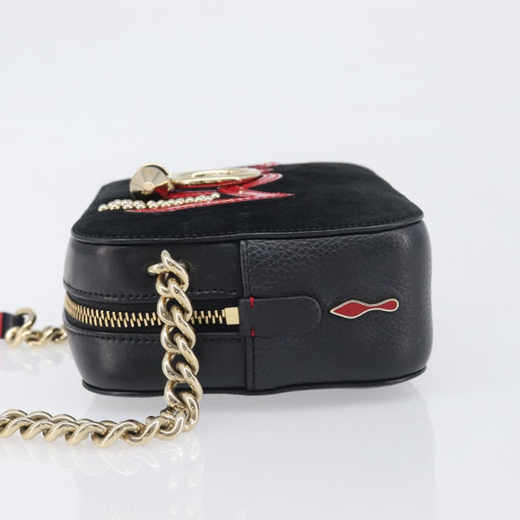 Christian Louboutin Chain Shoulder Bag Leather Black Gold Auth 200300A