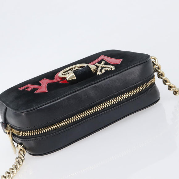 Christian Louboutin Chain Shoulder Bag Leather Black Gold Auth 200300A