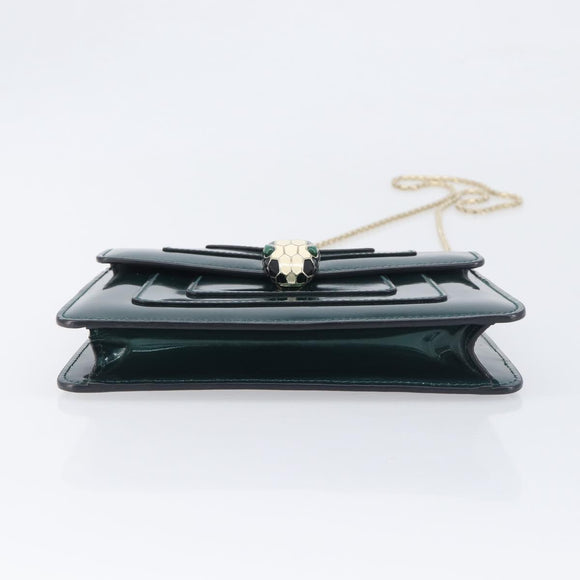 BVLGARI Serpenti Forever Chain Bag Patent Leather Green Gold Auth 200301V