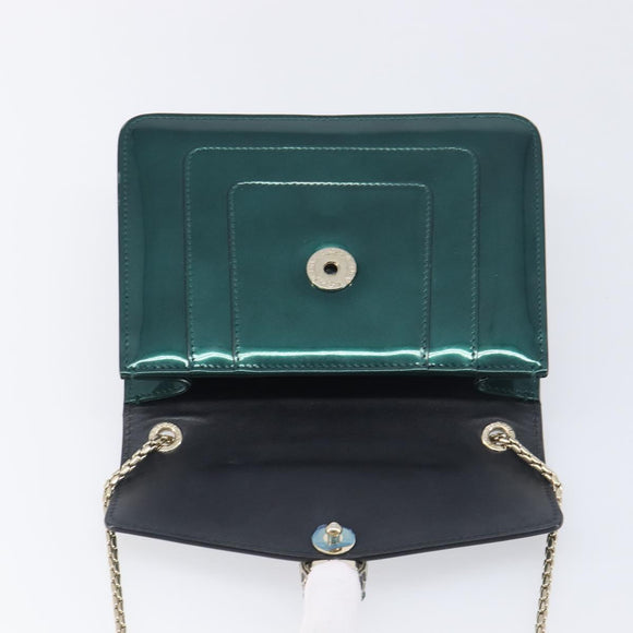 BVLGARI Serpenti Forever Chain Bag Patent Leather Green Gold Auth 200301V