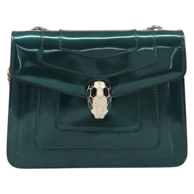 BVLGARI Serpenti Forever Chain Bag Patent Leather Green Gold Auth 200301V - 0