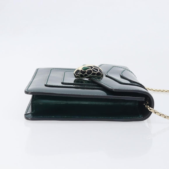 BVLGARI Serpenti Forever Chain Bag Patent Leather Green Gold Auth 200301V
