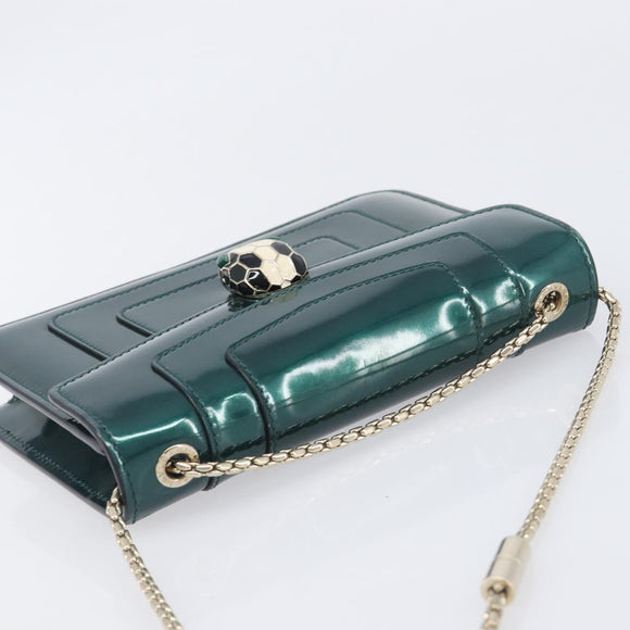 BVLGARI Serpenti Forever Chain Bag Patent Leather Green Gold Auth 200301V