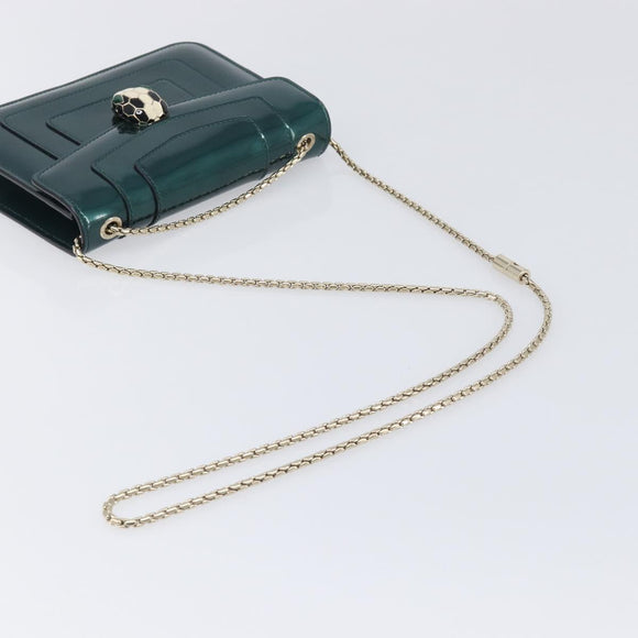 BVLGARI Serpenti Forever Chain Bag Patent Leather Green Gold Auth 200301V