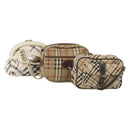 BURBERRY Nova Check Blue Label Hand Bag Canvas PVC 3 Set White Beige Auth 200307-1