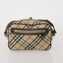 BURBERRY Nova Check Blue Label Hand Bag Canvas PVC 3 Set White Beige Auth 200307-10